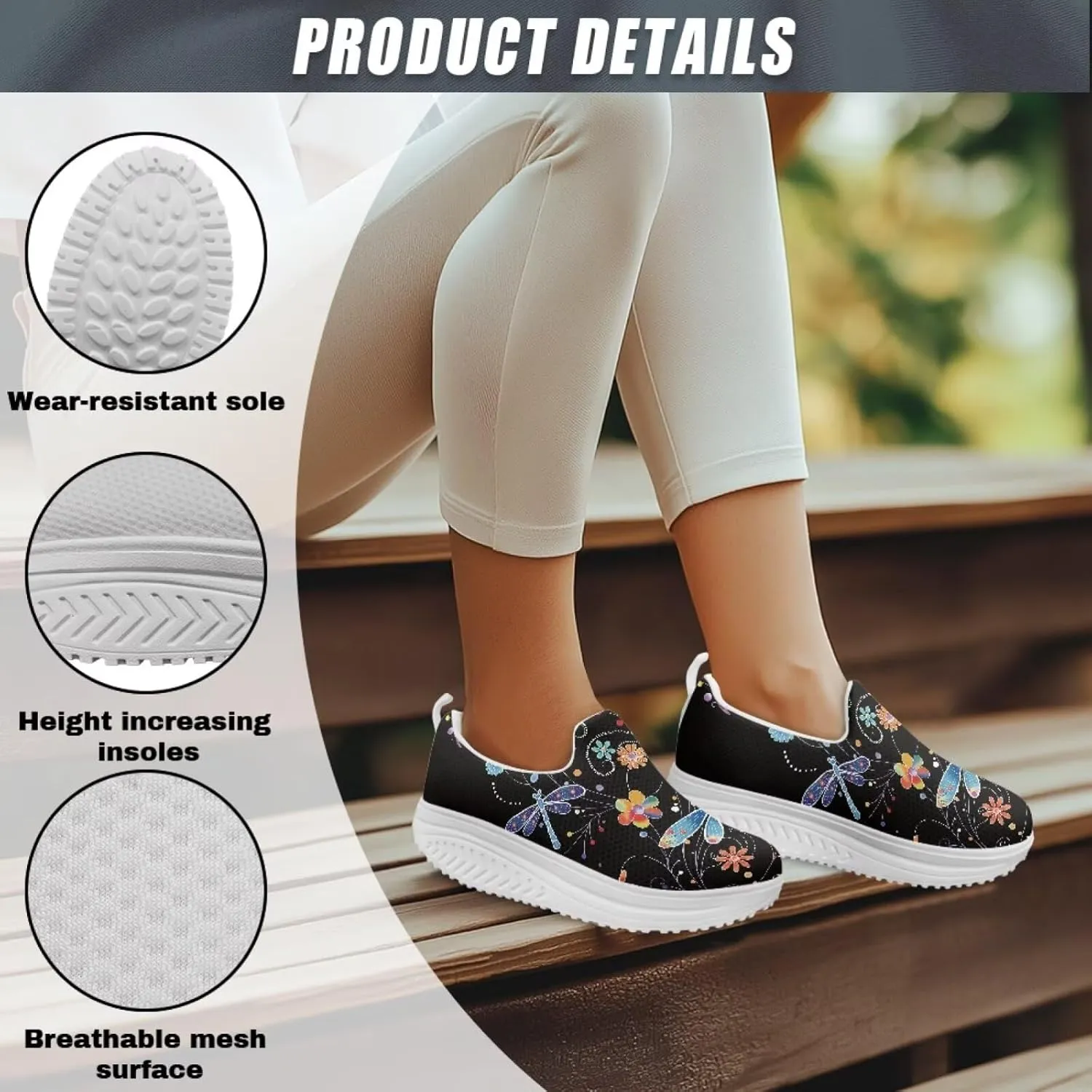 Mandala Floral Slip-On Yoga Sneakers Womens Elastic Mesh Anti-Slip Loafers Shoes with Rocker Platform