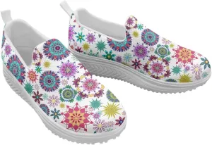 Mandala Floral Slip-On Yoga Sneakers Womens Elastic Mesh Anti-Slip Loafers Shoes with Rocker Platform
