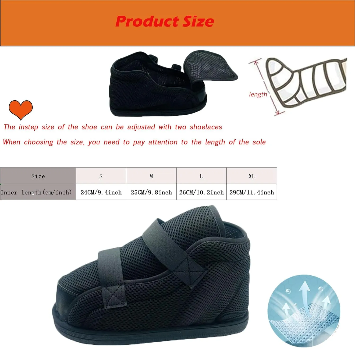 Medical boots rehabilitation shoes, adjustable postoperative walking shoes, orthopedic boots for foot or toe fractures, bunions or hammer toes, regardless of left or right foot(mesh-XL)