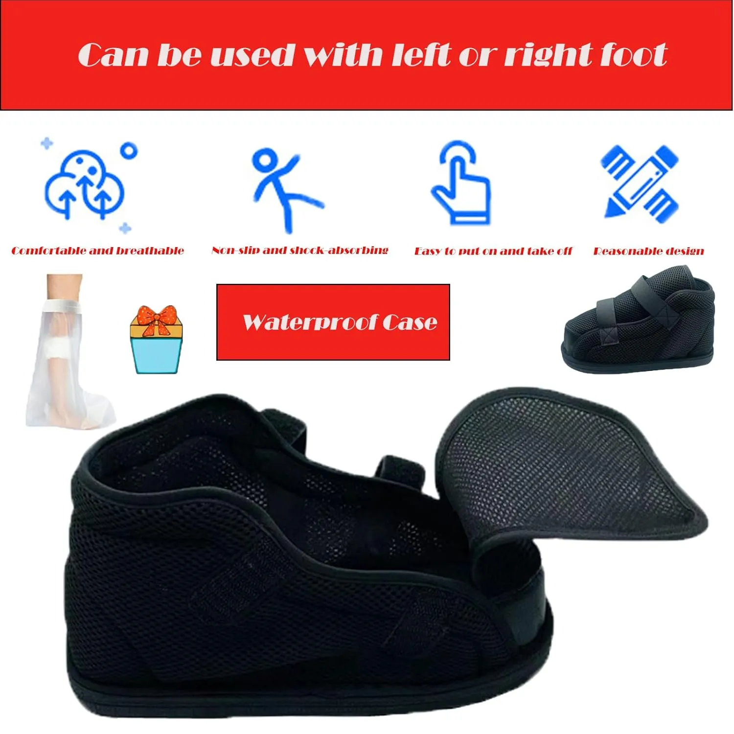Medical boots rehabilitation shoes, adjustable postoperative walking shoes, orthopedic boots for foot or toe fractures, bunions or hammer toes, regardless of left or right foot(mesh-XL)