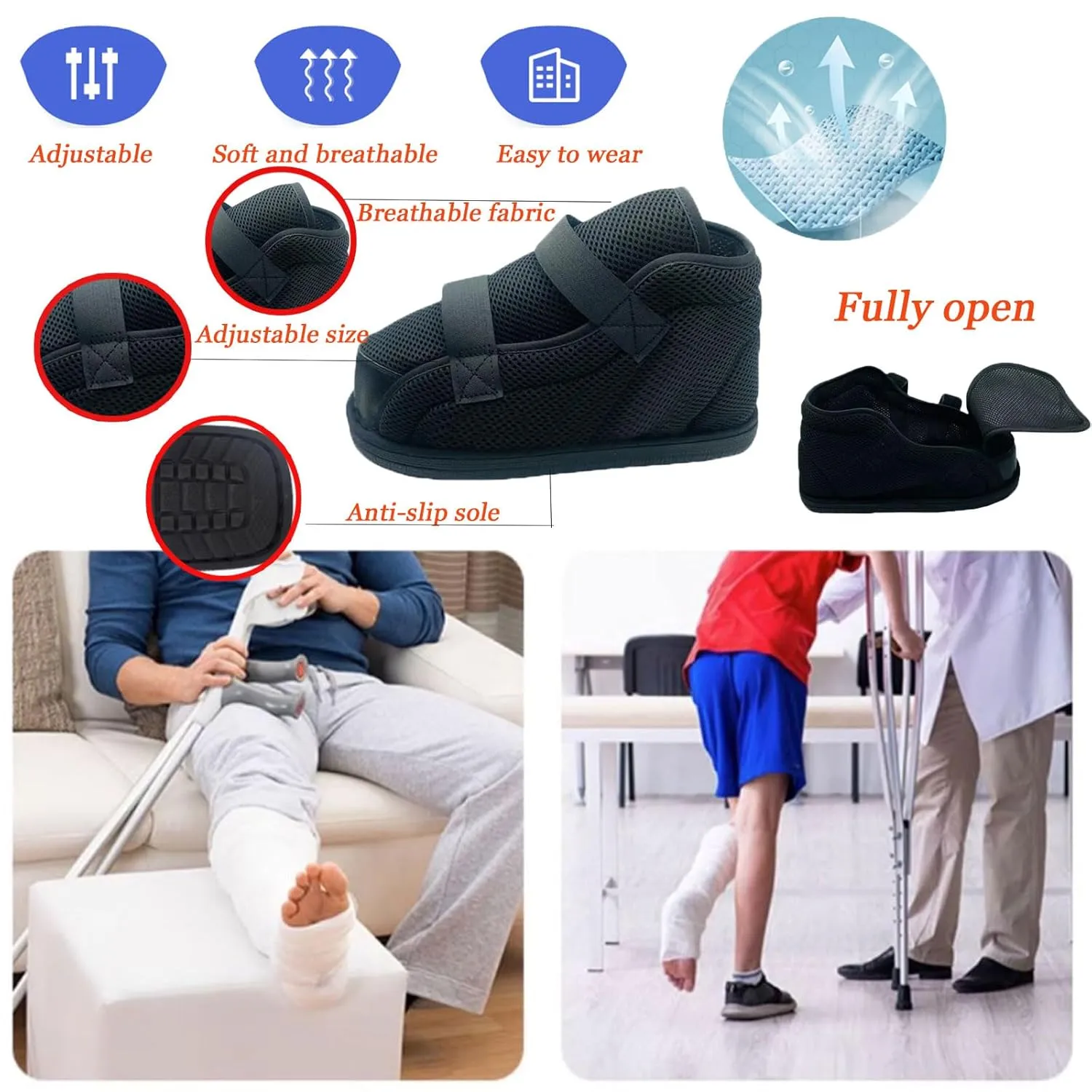 Medical boots rehabilitation shoes, adjustable postoperative walking shoes, orthopedic boots for foot or toe fractures, bunions or hammer toes, regardless of left or right foot(mesh-XL)