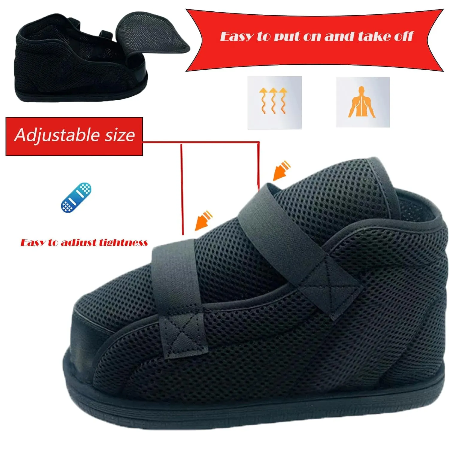 Medical boots rehabilitation shoes, adjustable postoperative walking shoes, orthopedic boots for foot or toe fractures, bunions or hammer toes, regardless of left or right foot(mesh-XL)