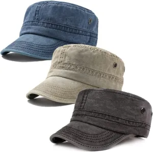 Men's Cadet Army Caps Cotton Military Caps Flat Top Cap