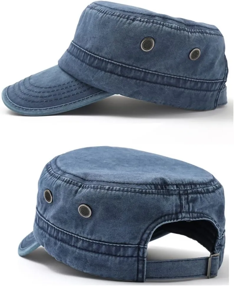 Men's Cadet Army Caps Cotton Military Caps Flat Top Cap