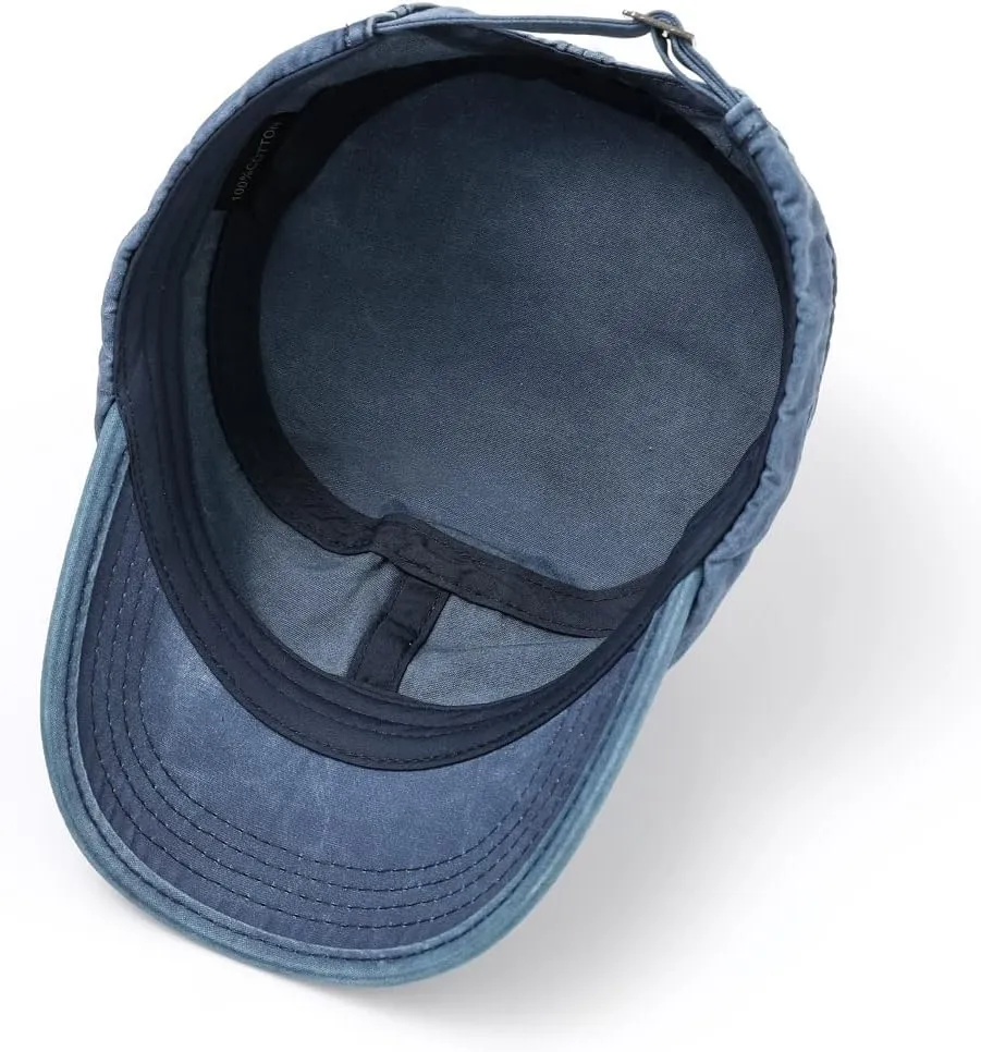 Men's Cadet Army Caps Cotton Military Caps Flat Top Cap