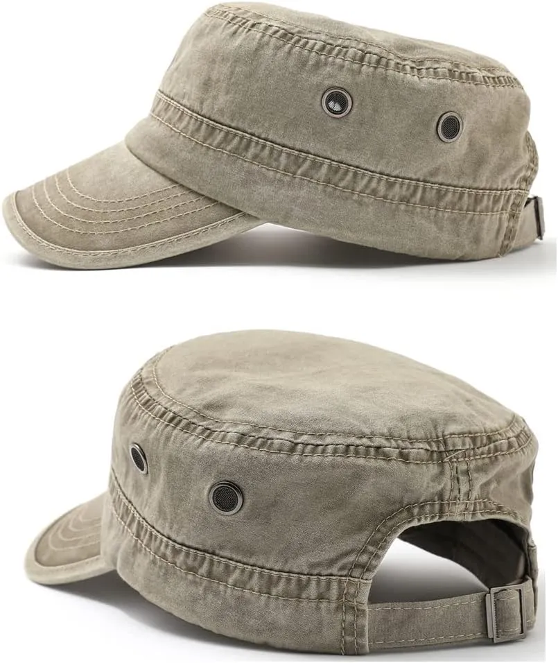Men's Cadet Army Caps Cotton Military Caps Flat Top Cap