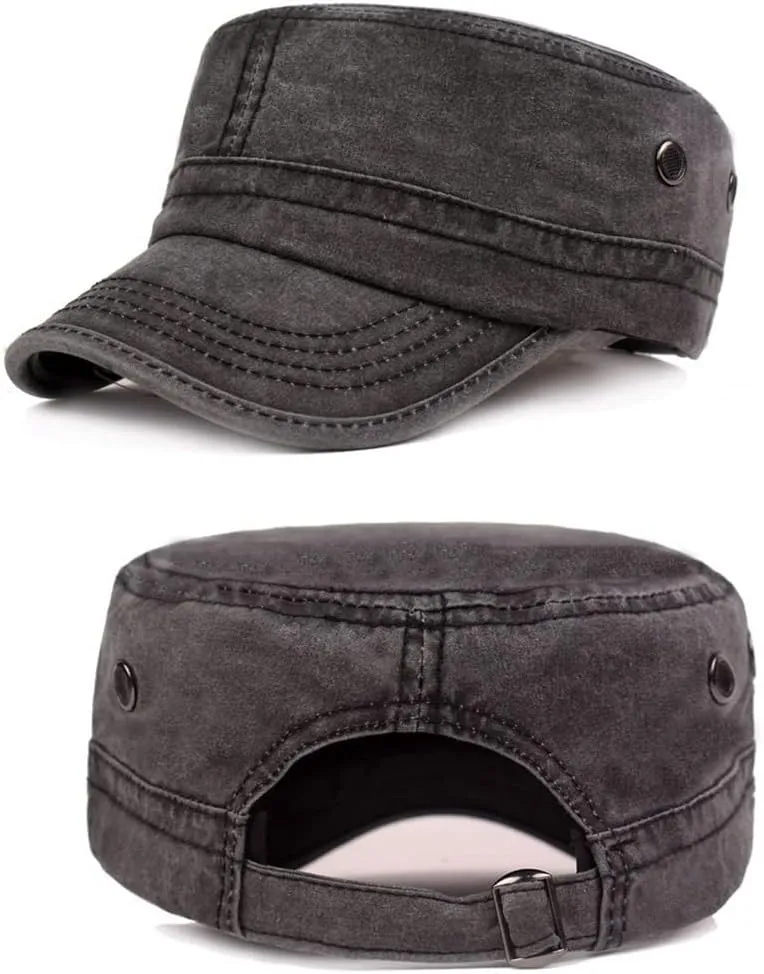 Men's Cadet Army Caps Cotton Military Caps Flat Top Cap