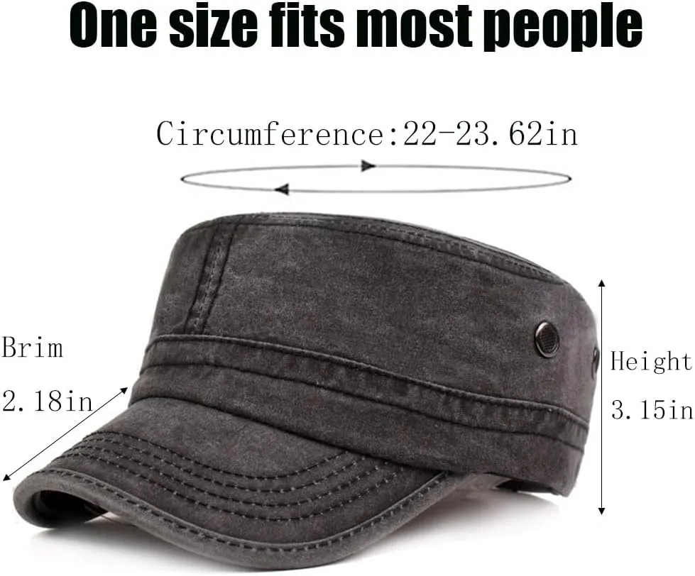 Men's Cadet Army Caps Cotton Military Caps Flat Top Cap