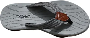 Mens Flip Flops Arch Support Waterproof Open Toe Summer Beach Leather Thong Sandals Cushion Slip on Slippers