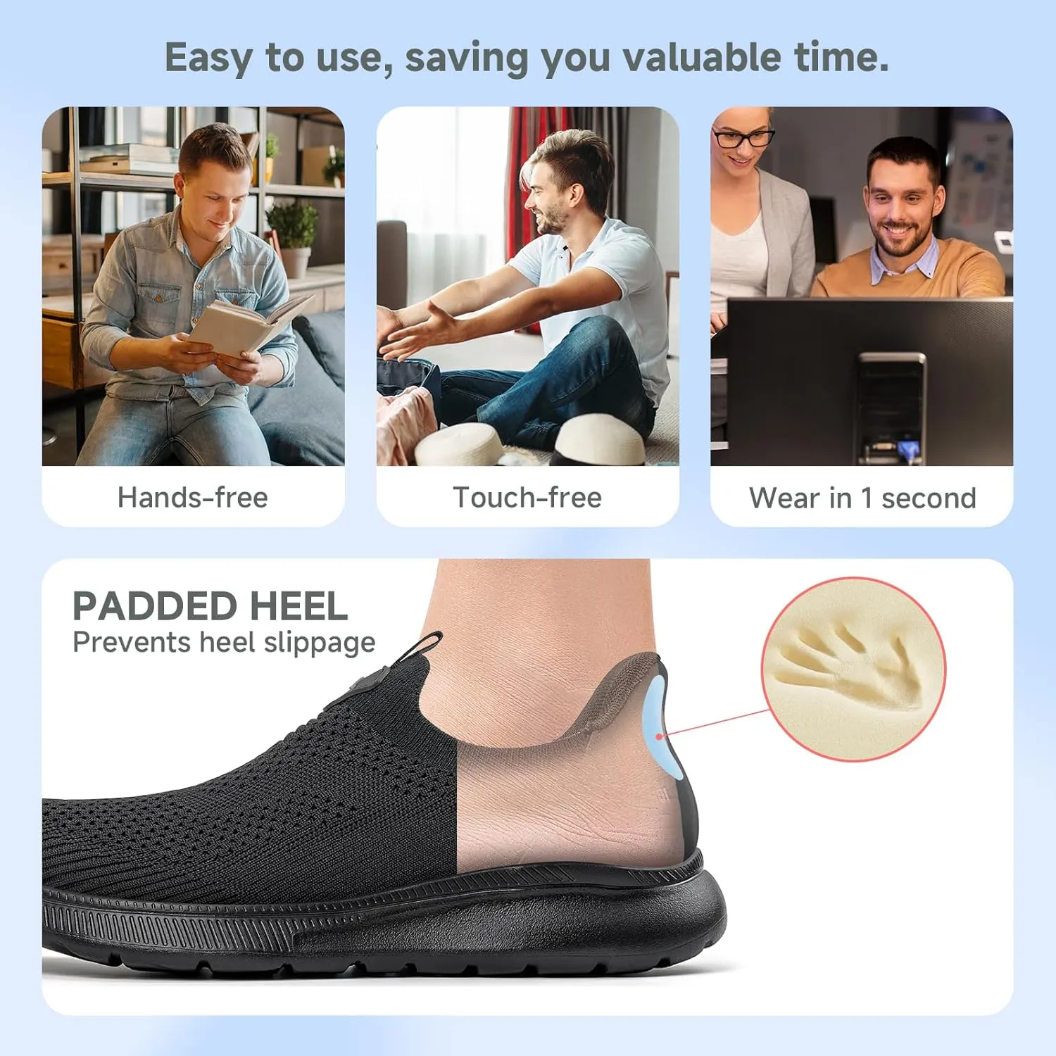 Men's Hands-Free Slip On Sneakers | Laceless Walking Shoes for Gym/Travel/Office