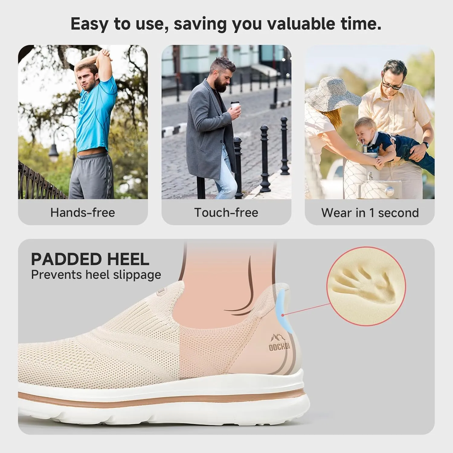 Men's Hands-Free Slip On Sneakers | Laceless Walking Shoes for Gym/Travel/Office