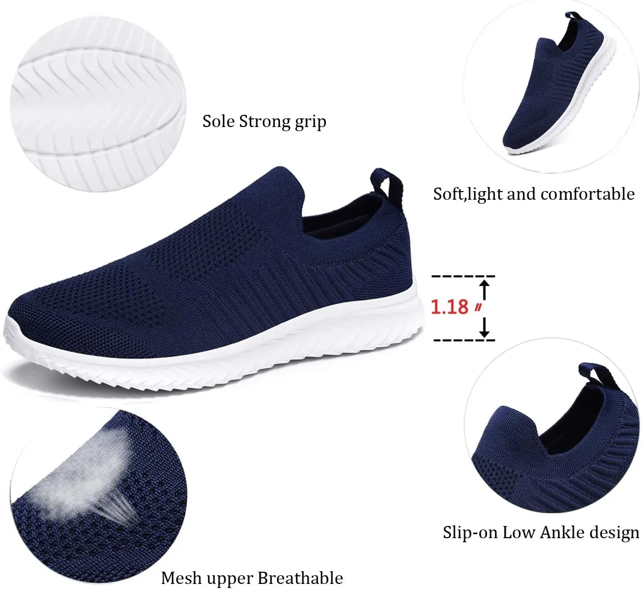Mens Laceless Slip - on Mesh Knit Sneakers for Casual Athletic Walking & Running - Lightweight, Comfortable, Breathable