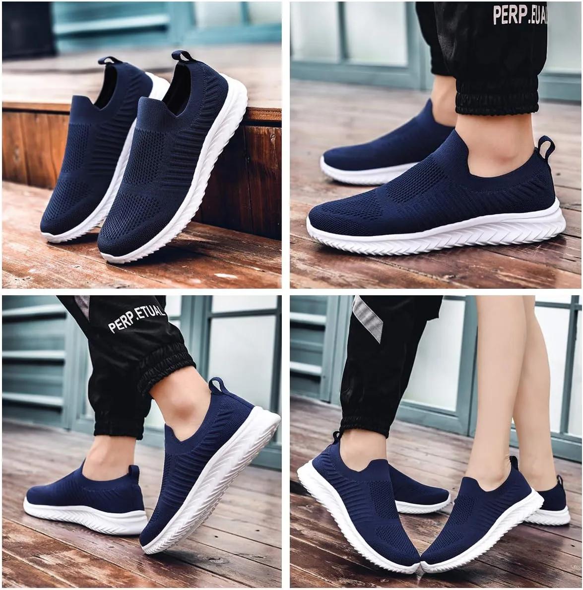 Mens Laceless Slip - on Mesh Knit Sneakers for Casual Athletic Walking & Running - Lightweight, Comfortable, Breathable