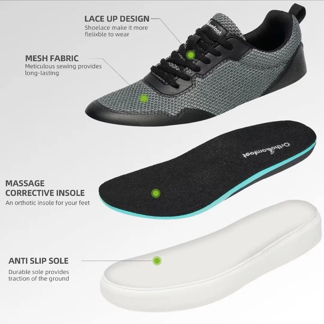 Men's Orthopedic Fashion Sneakers with Arch Support: Comfortable Orthotic Shoes for Plantar Fasciitis, Adjustable Supportive Flat Feet Walking Shoes for Foot and Ankle Pain Relief