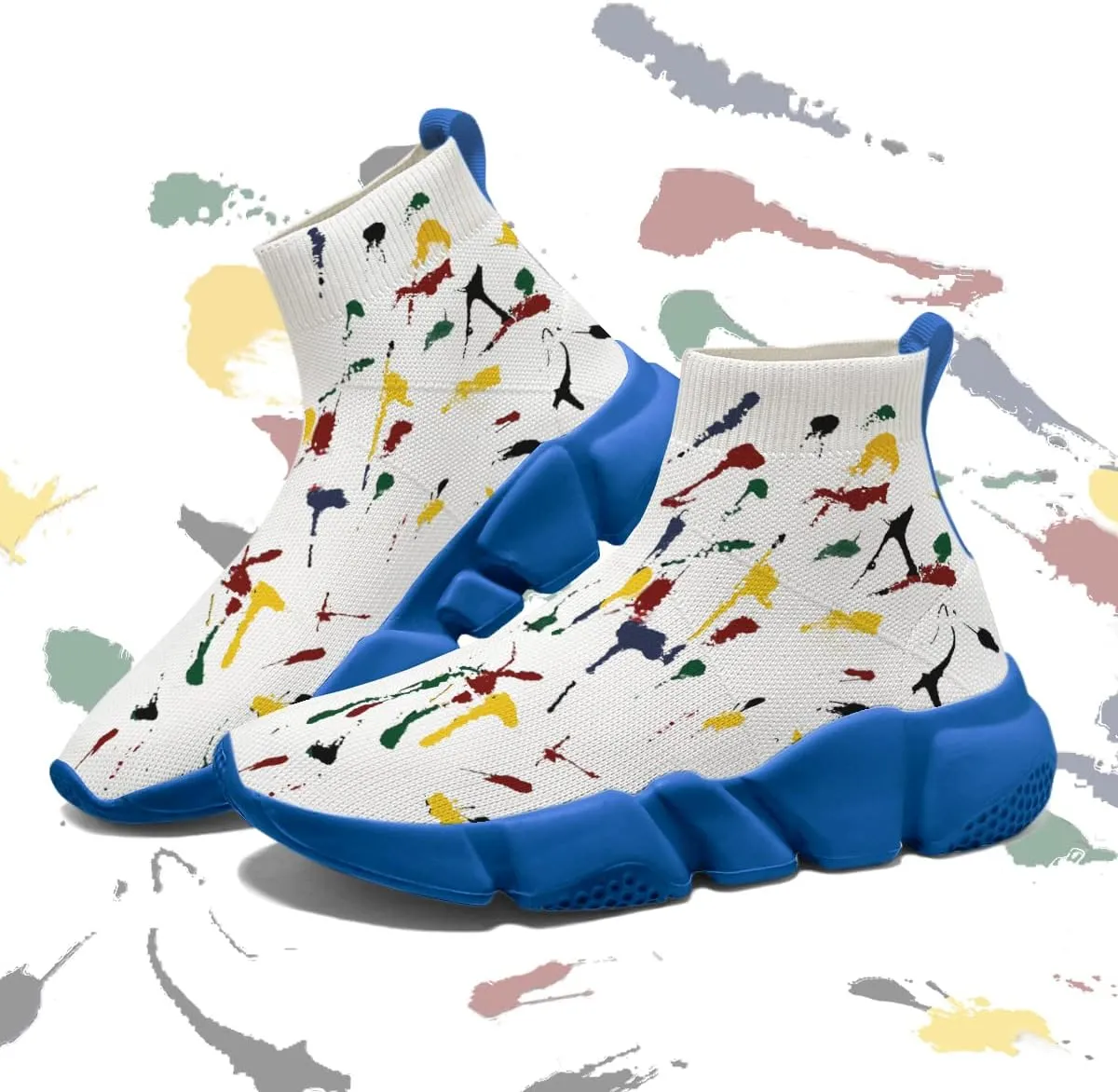 Mens Running Sneakers Art Graffiti Painted Shoes Mesh Breathable Slip-on Womens Tennis Shoes