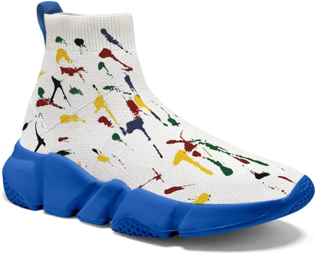 Mens Running Sneakers Art Graffiti Painted Shoes Mesh Breathable Slip-on Womens Tennis Shoes