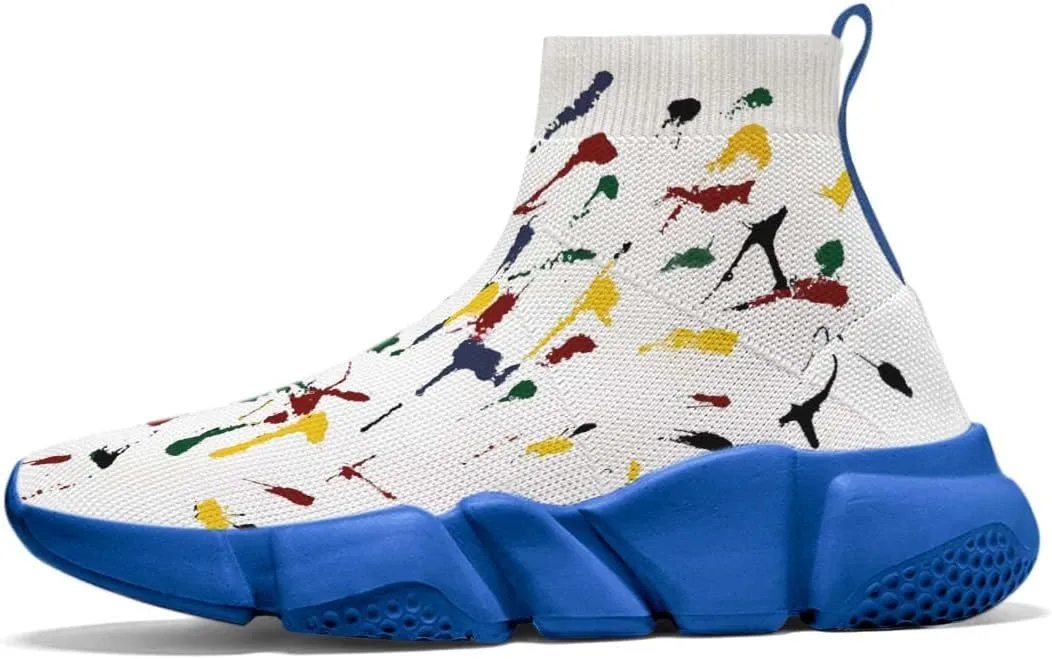 Mens Running Sneakers Art Graffiti Painted Shoes Mesh Breathable Slip-on Womens Tennis Shoes