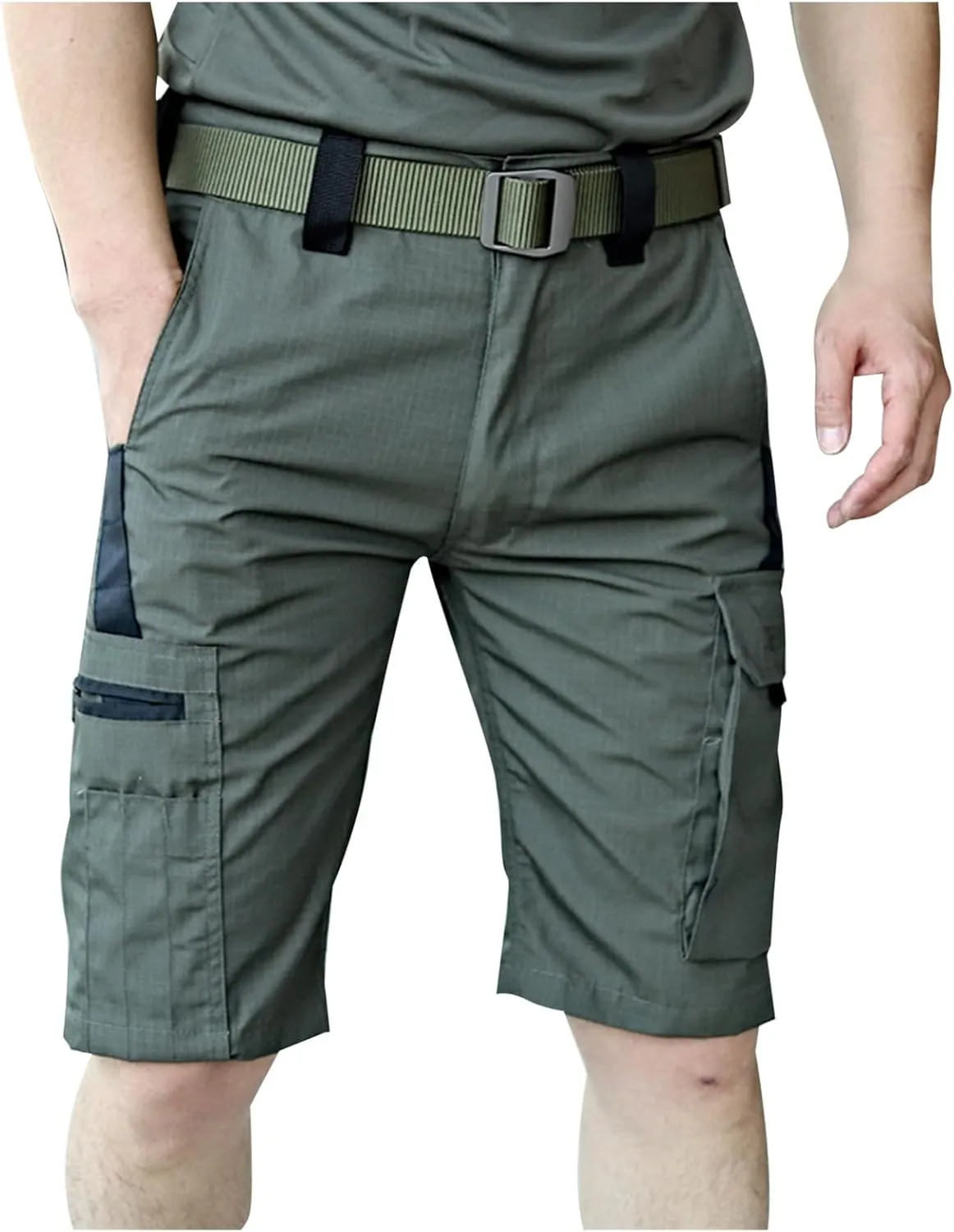 Men's Shorts Web Waistband Outdoor Sports Capri Training Shorts Summer Belt Straight Embroidered Casual Strip Split