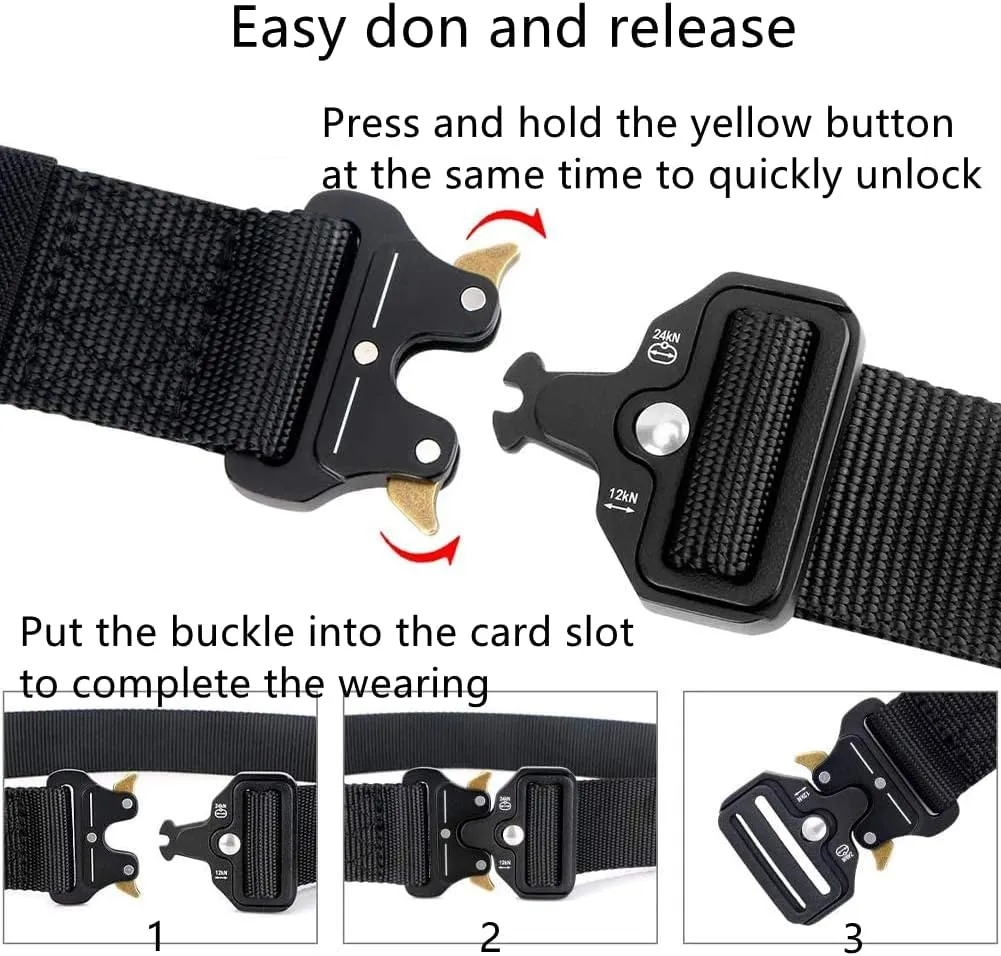 Mens Tactical Belt, Military Hiking Rigger Safety Nylon Work Waist Belt with Heavy Duty Quick Release Buckle