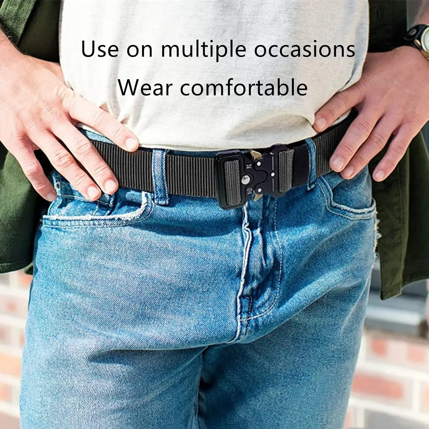 Mens Tactical Belt, Military Hiking Rigger Safety Nylon Work Waist Belt with Heavy Duty Quick Release Buckle