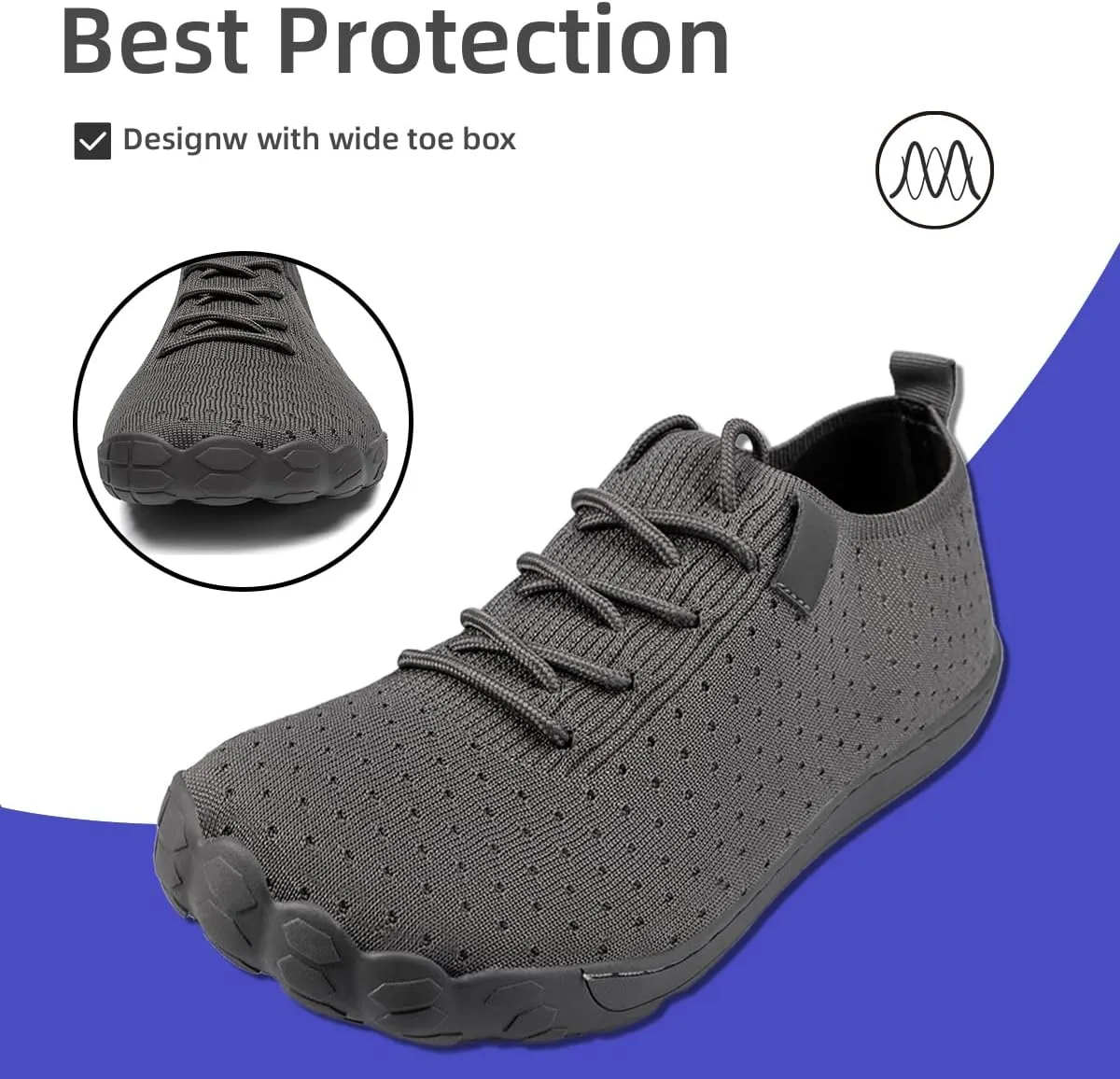 Mens Wide Toe Box Shoes Slip On Walking Shoes Sneakers Sports Casual Office Outdoor Activities Non Slip Rubber Outsole Minimalist Comfortable