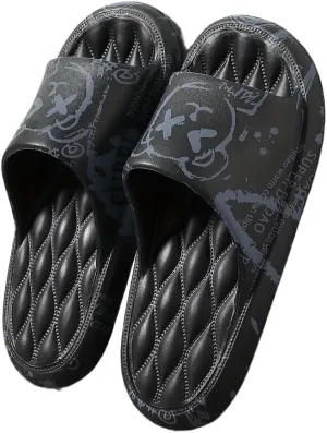 Men's Women Kids Trendy Flower Print Slip On Platform Slides, Unisex Casual Open Toe Anti-Skid Slippers for Indoor Outdoor Bathroom