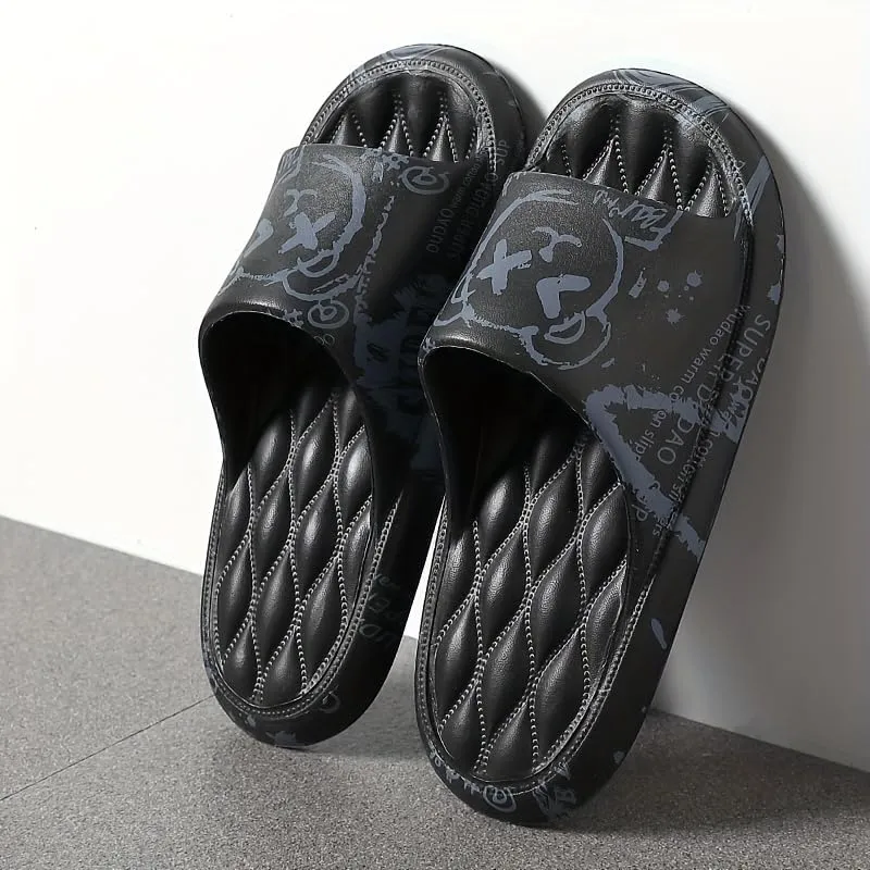 Men's Women Kids Trendy Flower Print Slip On Platform Slides, Unisex Casual Open Toe Anti-Skid Slippers for Indoor Outdoor Bathroom