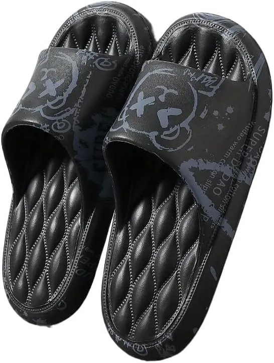 Men's Women Kids Trendy Flower Print Slip On Platform Slides, Unisex Casual Open Toe Anti-Skid Slippers for Indoor Outdoor Bathroom