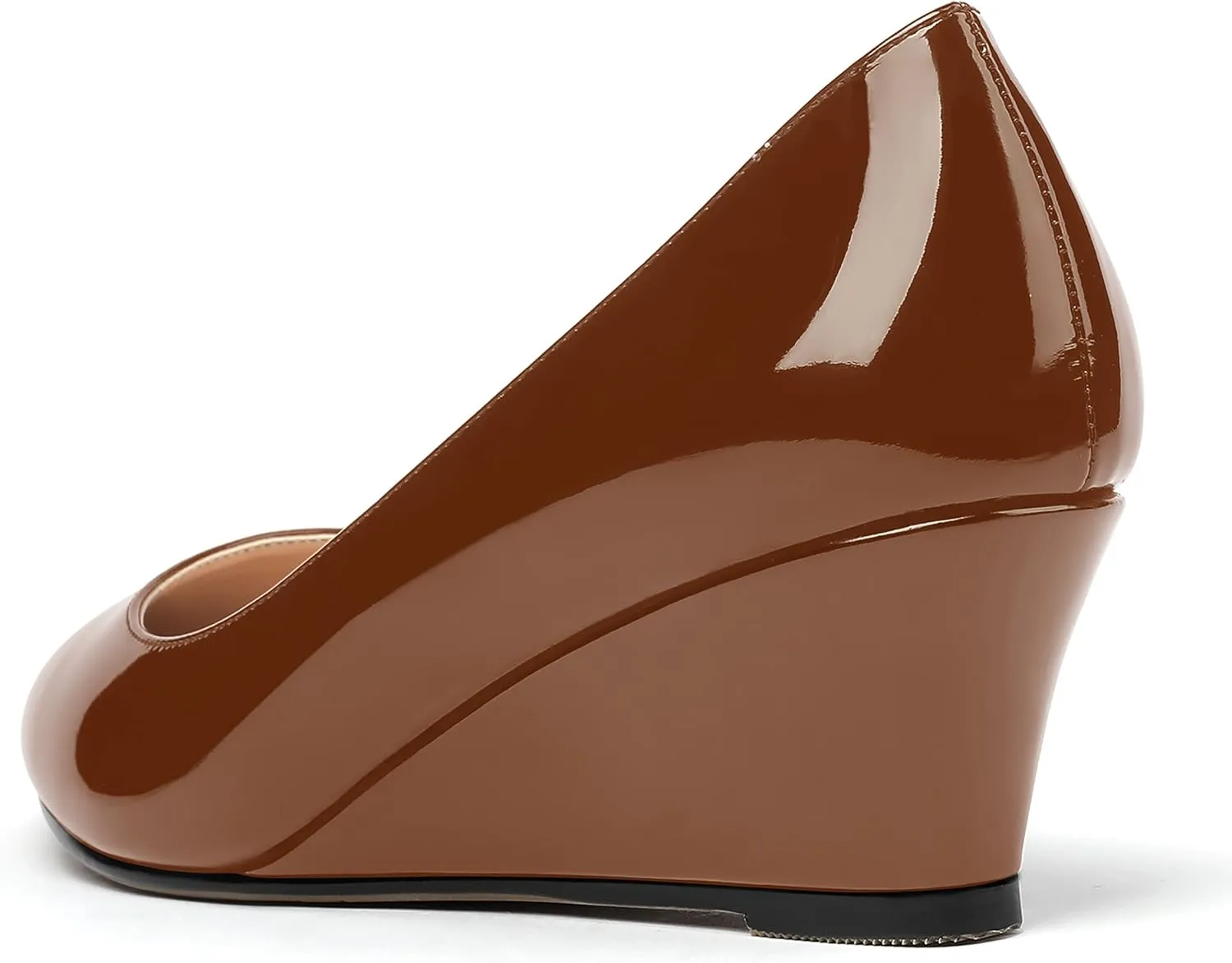 MERRORI Women's Slip On Patent Solid Square Toe Wedge Low Heel Pumps Shoes 2 Inch