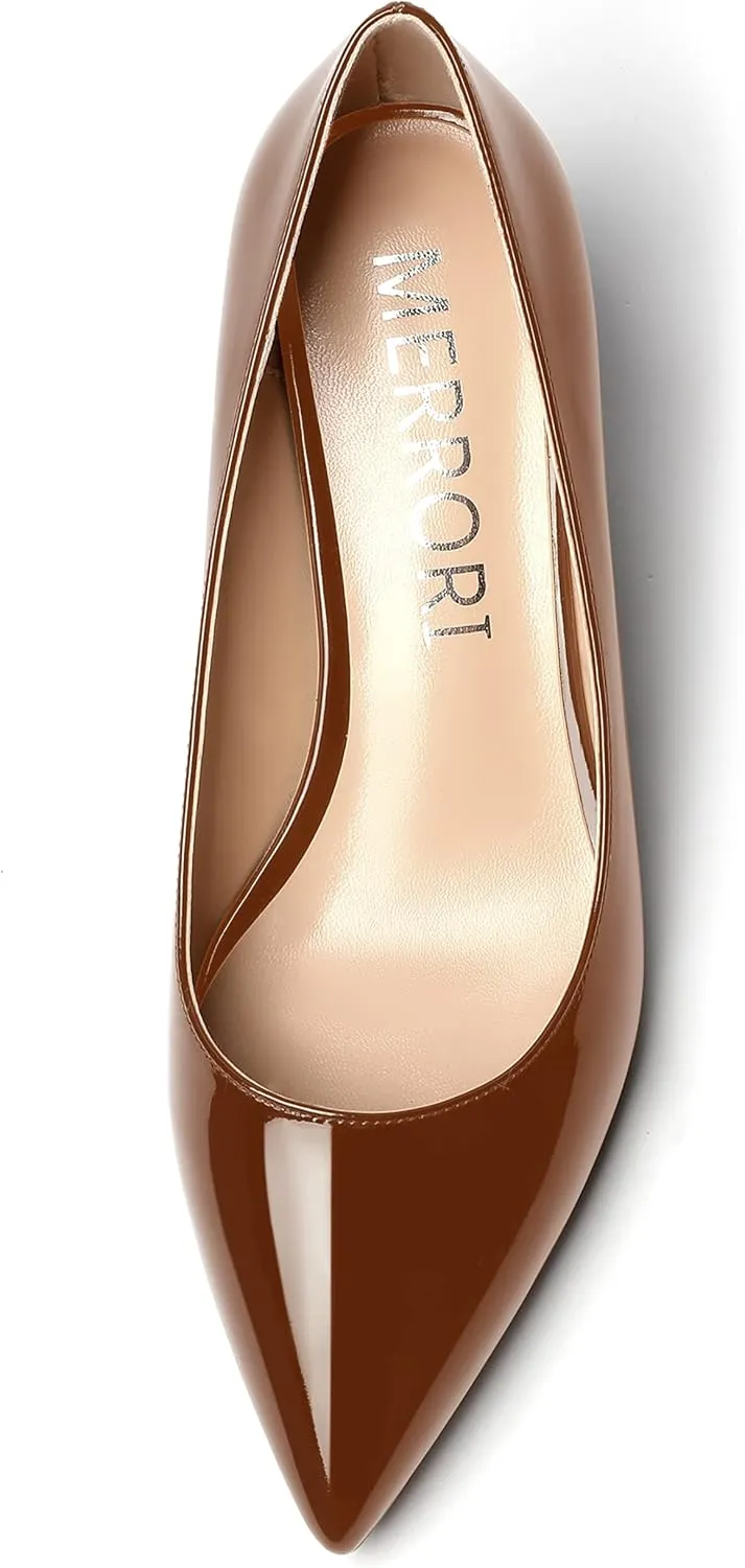 MERRORI Women's Slip On Patent Solid Square Toe Wedge Low Heel Pumps Shoes 2 Inch