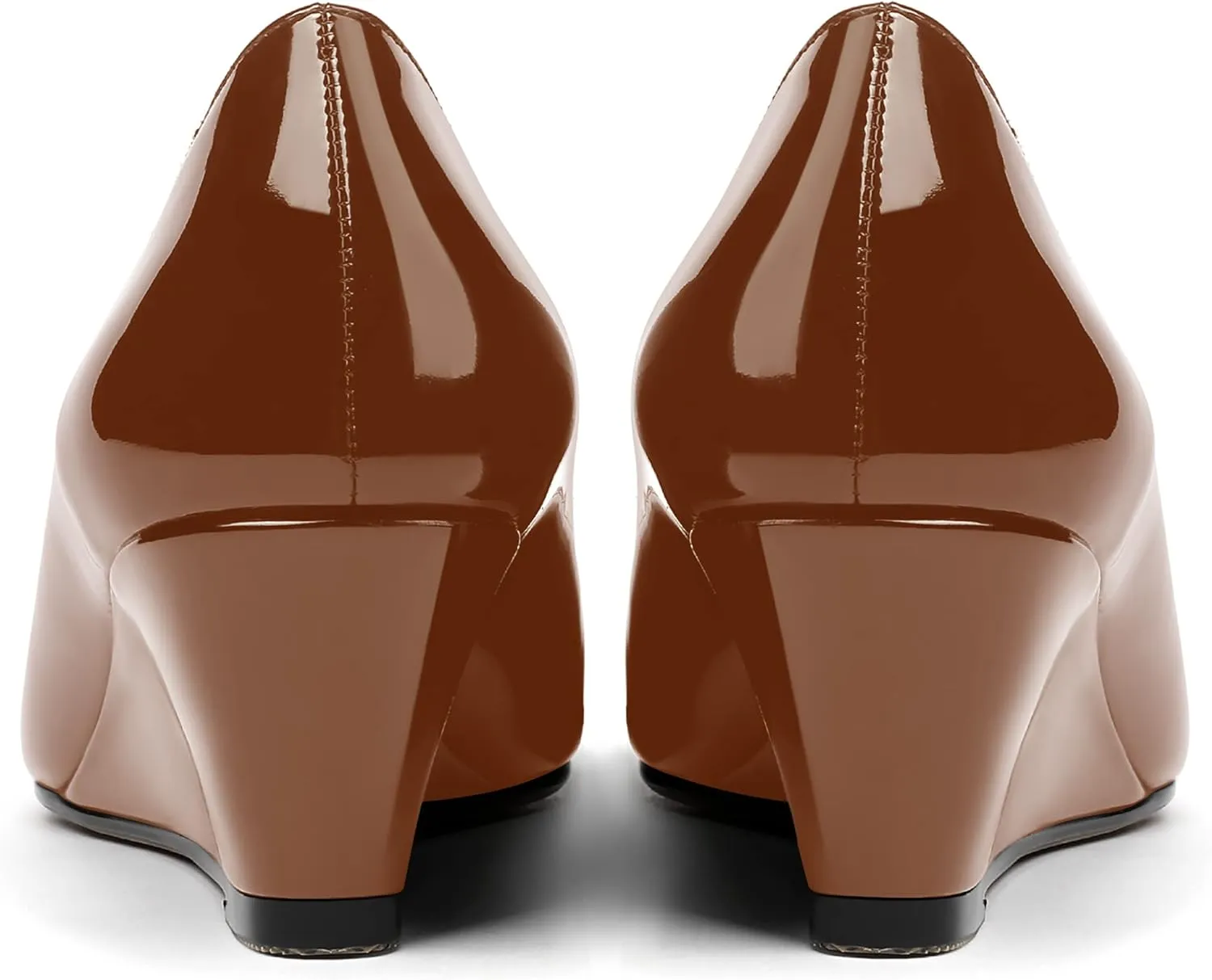 MERRORI Women's Slip On Patent Solid Square Toe Wedge Low Heel Pumps Shoes 2 Inch