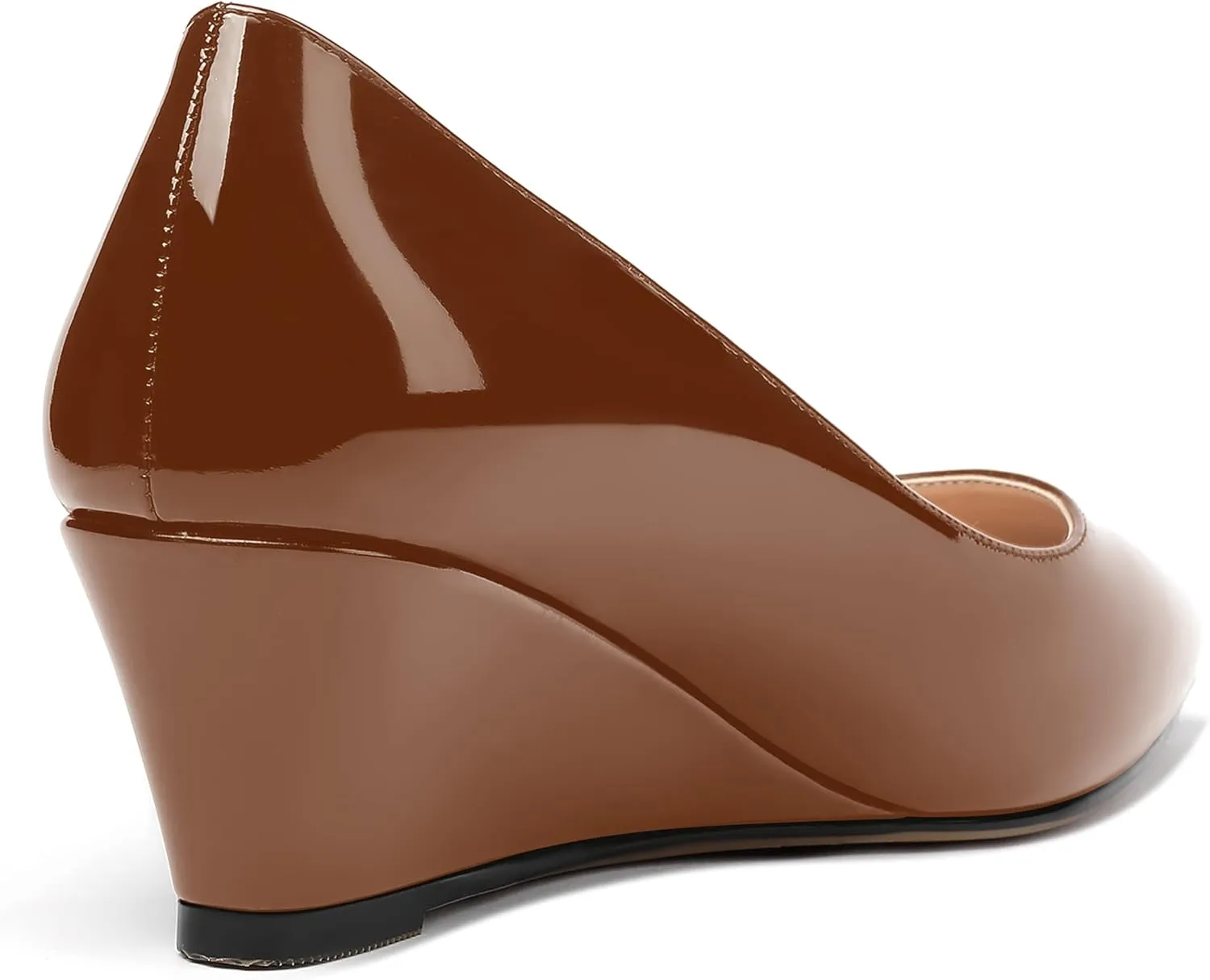 MERRORI Women's Slip On Patent Solid Square Toe Wedge Low Heel Pumps Shoes 2 Inch