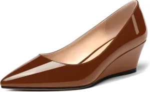 MERRORI Women's Slip On Patent Solid Square Toe Wedge Low Heel Pumps Shoes 2 Inch