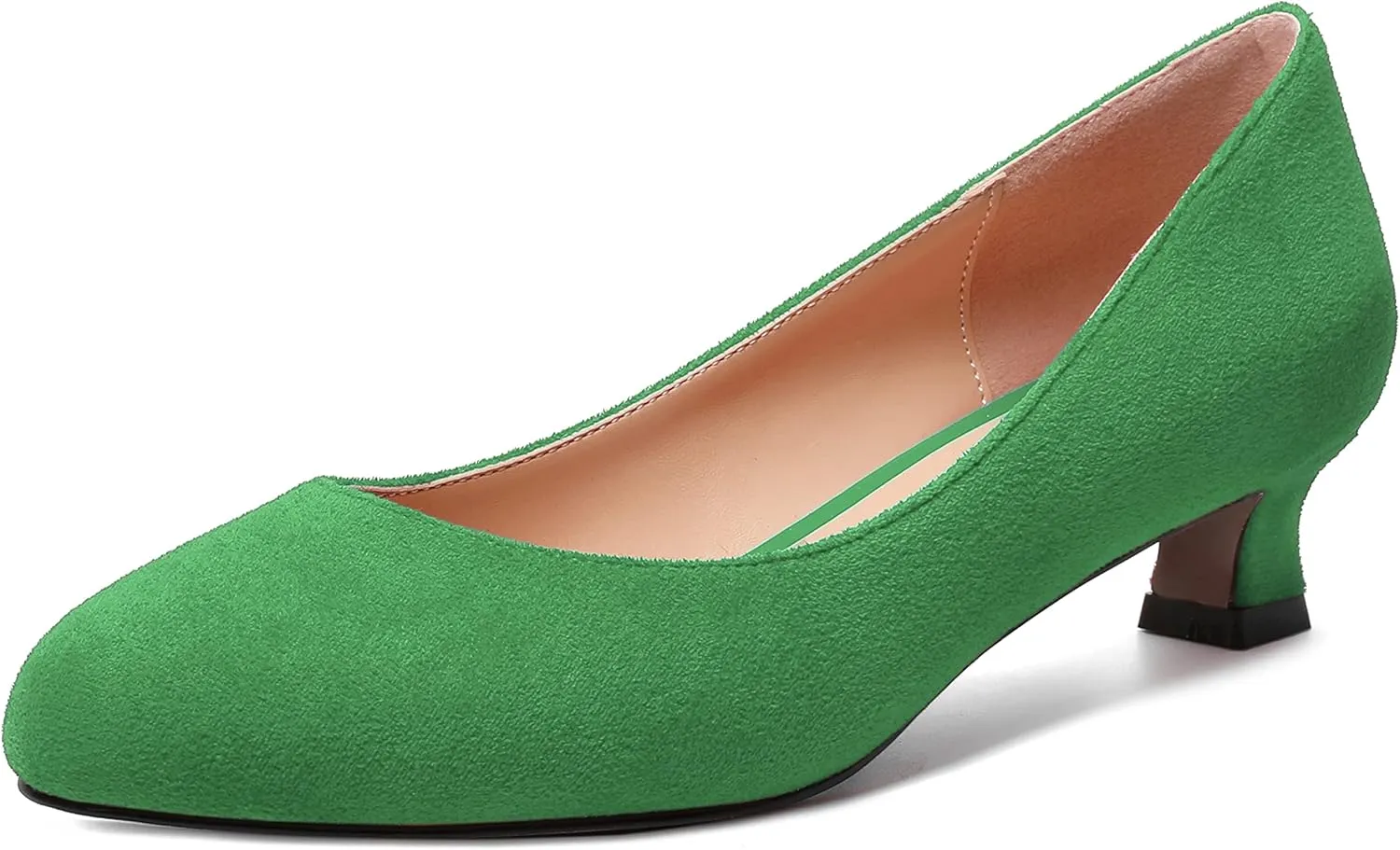 MERRORI Womens Slip On Suede Round Toe Dress Shoes Solid Casual Office Kitten Low Heel Pumps Shoes 1.5 Inch