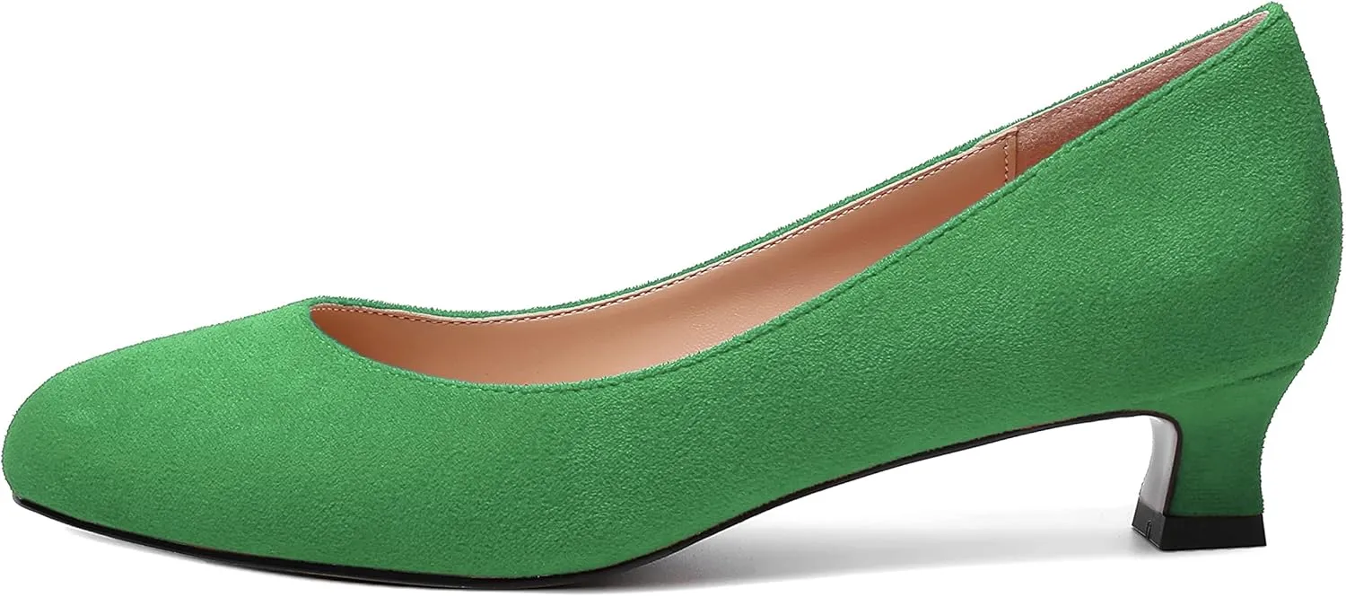 MERRORI Womens Slip On Suede Round Toe Dress Shoes Solid Casual Office Kitten Low Heel Pumps Shoes 1.5 Inch