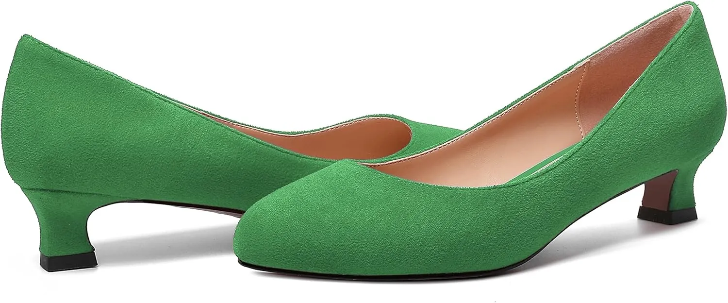 MERRORI Womens Slip On Suede Round Toe Dress Shoes Solid Casual Office Kitten Low Heel Pumps Shoes 1.5 Inch