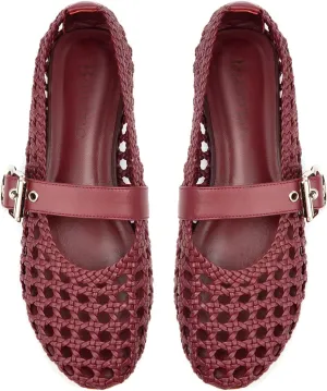 Mesh Ballet Flats for Women Hand Woven Slip on Mary Jane Flats Leather Round Toe Comfy Buckle Strap Dressy Beach Ballerina Sandals