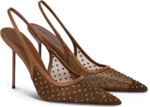 Mesh Slingback Heels for Women Sparkly Rhinestone Stilettos High Heel Pumps Women’s Pointed Toe Sandals Slip On Party Wedding Dress Shoes