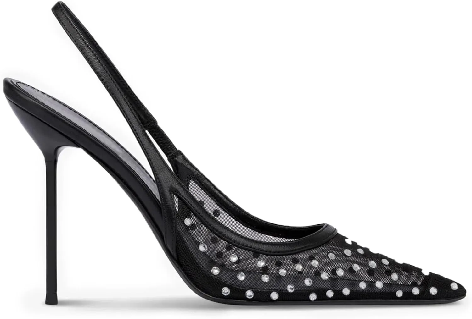 Mesh Slingback Heels for Women Sparkly Rhinestone Stilettos High Heel Pumps Women’s Pointed Toe Sandals Slip On Party Wedding Dress Shoes
