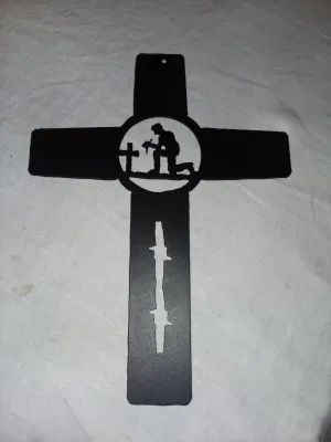 Metal Cross - Praying Cowboy or Mule or Donkey