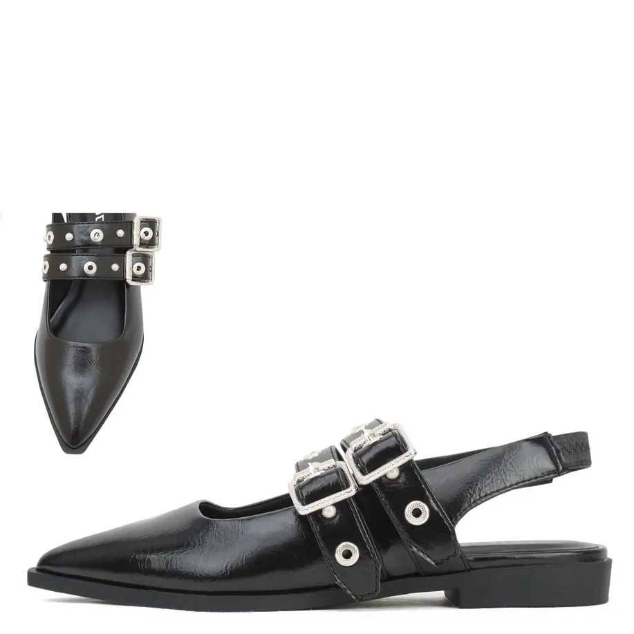 Mills Black Patent Buckle Flat