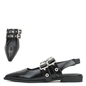 Mills Black Patent Buckle Flat