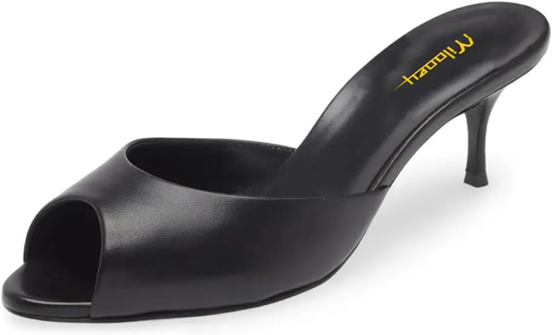 Milooey shoes Women's Kitten Low Heels Peep Toe Heeled Slide Sandals Elegant Slip On Mules Backless Slipper Dress Party Summer Office Shoes Size 4-16 US