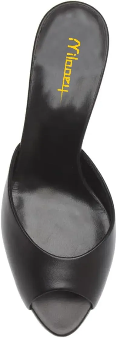 Milooey shoes Women's Kitten Low Heels Peep Toe Heeled Slide Sandals Elegant Slip On Mules Backless Slipper Dress Party Summer Office Shoes Size 4-16 US