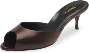 Milooey shoes Women's Kitten Low Heels Peep Toe Heeled Slide Sandals Elegant Slip On Mules Backless Slipper Dress Party Summer Office Shoes Size 4-16 US