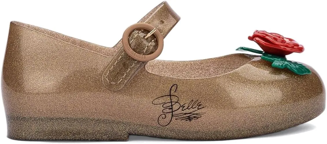 mini melissa Girl's Sweet Love   Disney Princess Mary Jane Jelly Flat for Toddlers & Babies - Jelly Shoes for Little Girls with Adjustable Strap & Side Buckle