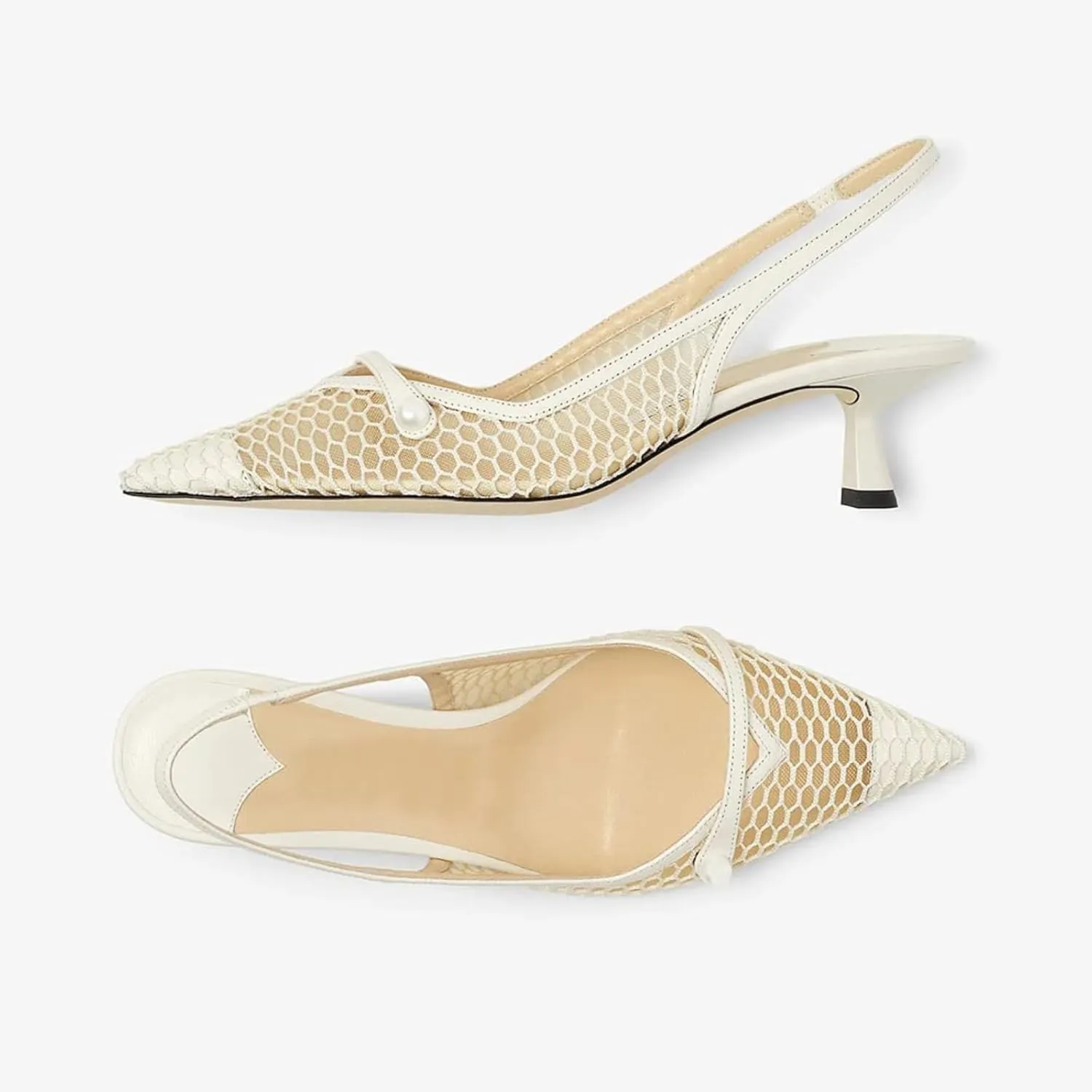 MIRAAZZURRA Mesh Slingback Kitten Heels Pointed Toe Pumps Low Heel Slip on Dress Shoes for Dating Party Working