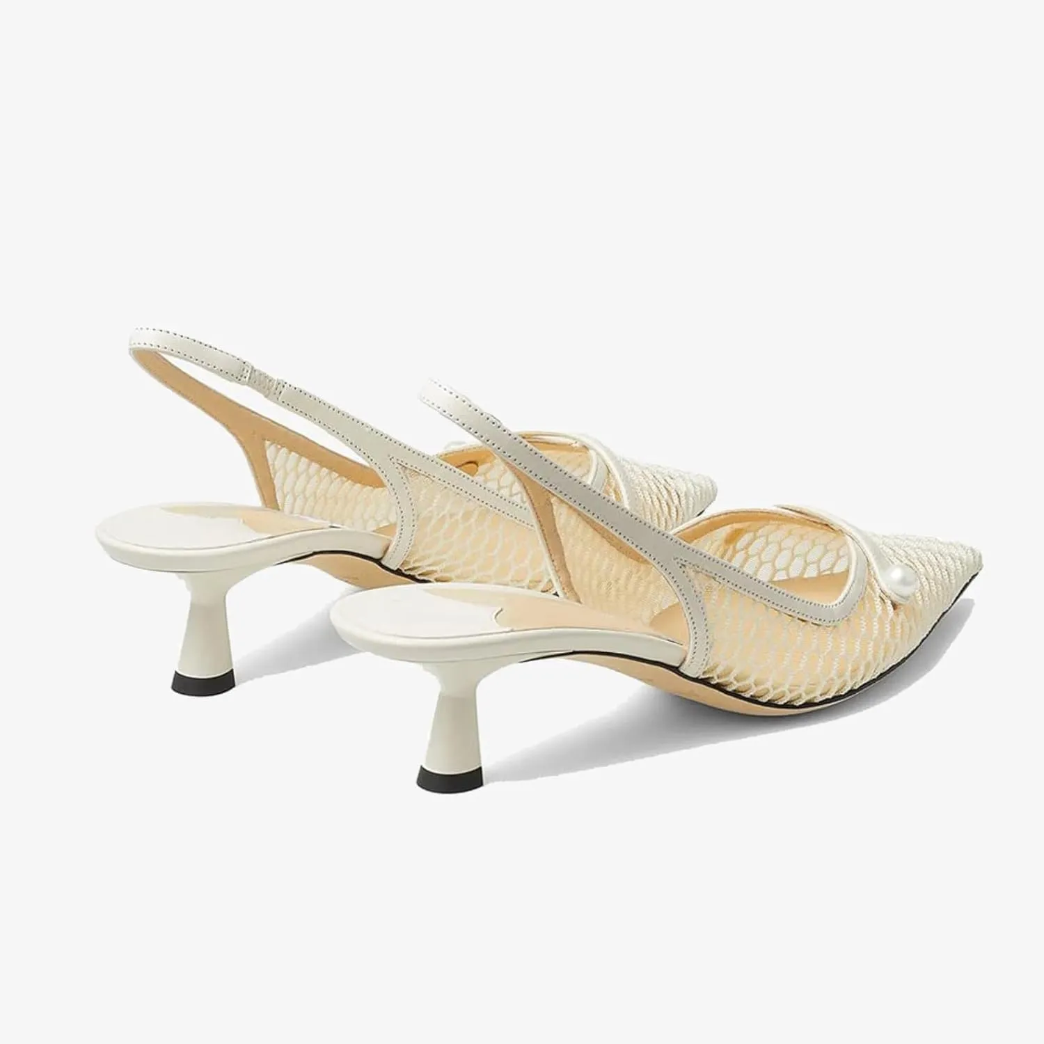 MIRAAZZURRA Mesh Slingback Kitten Heels Pointed Toe Pumps Low Heel Slip on Dress Shoes for Dating Party Working