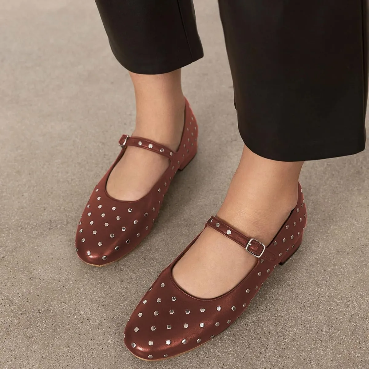 miss left Women Adjustable Single Strap Buckle Chic Studded Mary Jane Flats Comfortable Round Toe Party Casual Daily Work Shoes Size 4-16 US