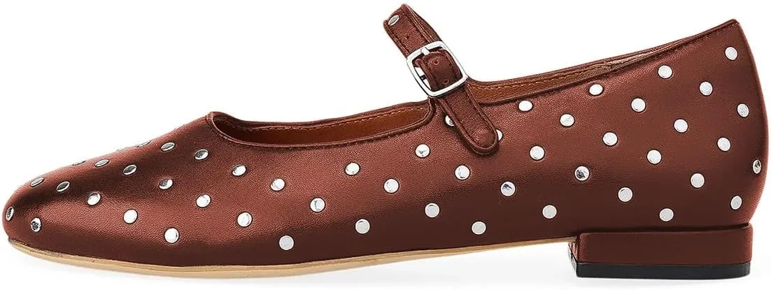 miss left Women Adjustable Single Strap Buckle Chic Studded Mary Jane Flats Comfortable Round Toe Party Casual Daily Work Shoes Size 4-16 US